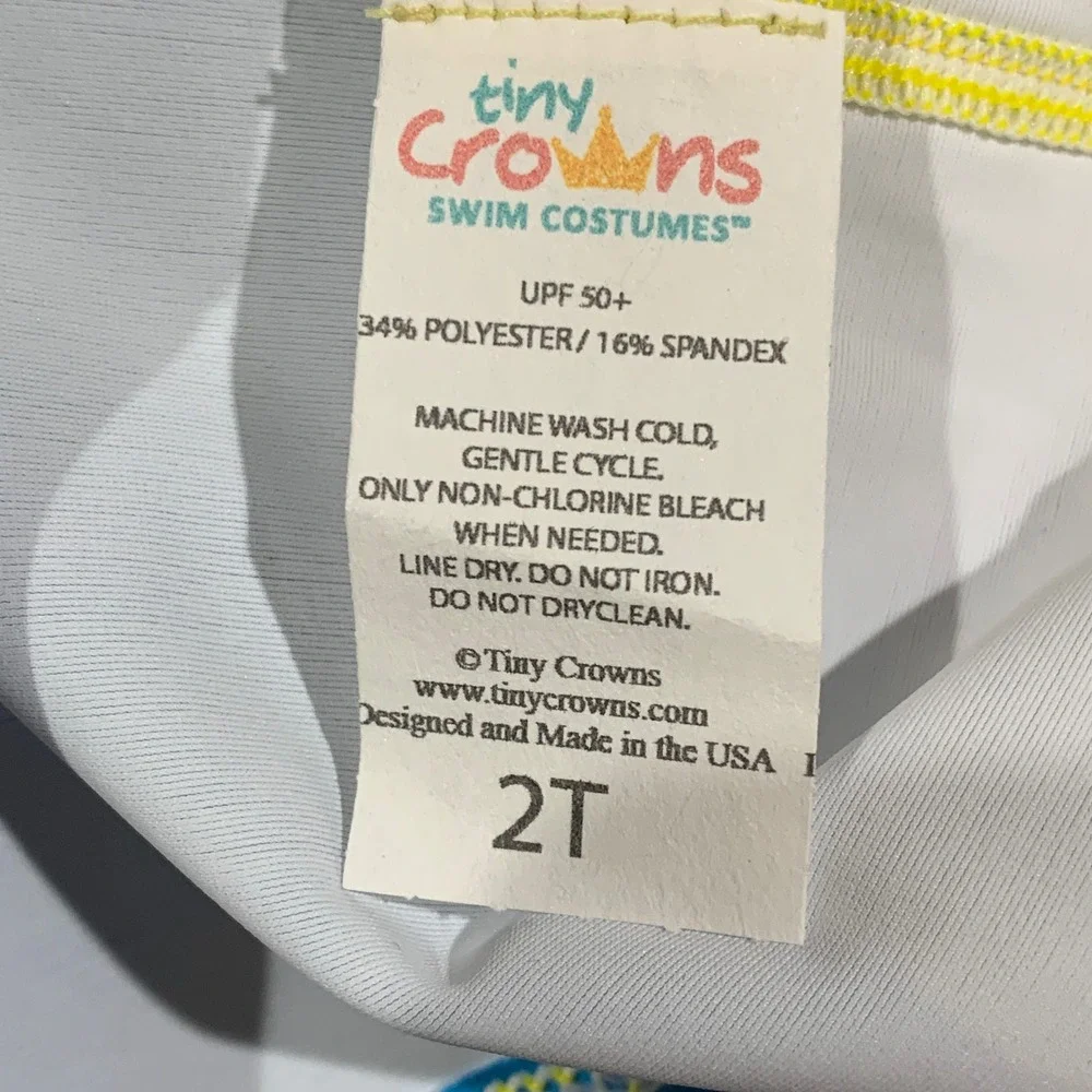 Tiny Crowns Superhero Rash Guard Swim Set Kids 2T Blue Muscle Print UPF 50+